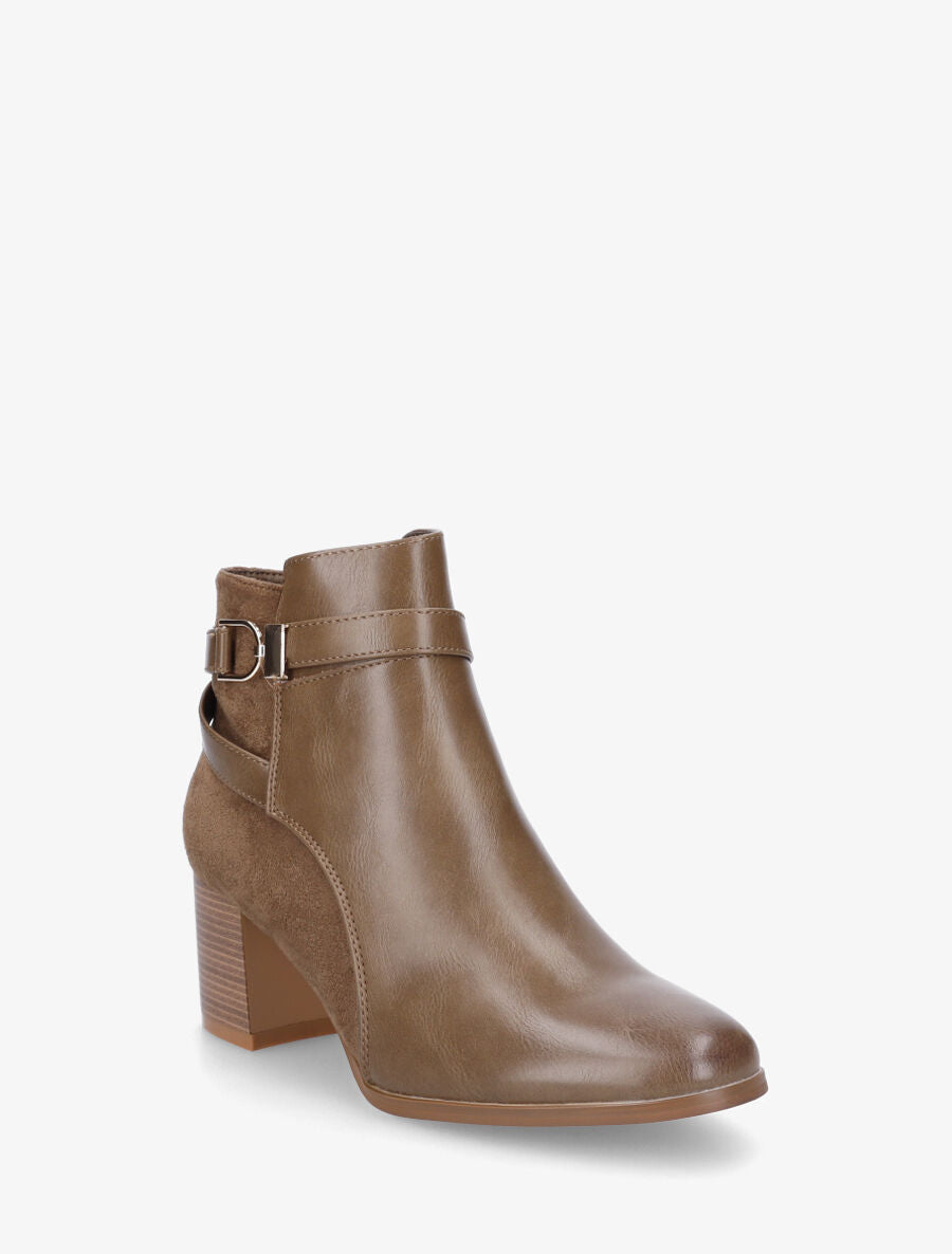 Bottines à talon en simili et suédine - Taupe - 2