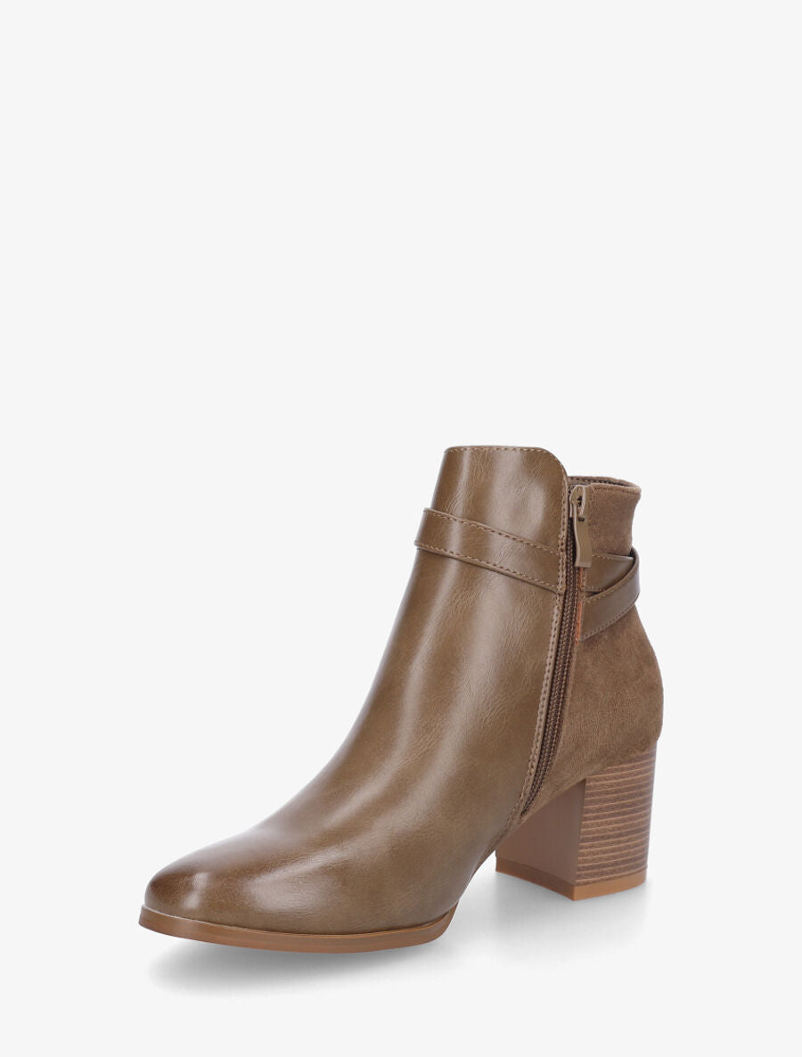 Bottines à talon en simili et suédine - Taupe - 3