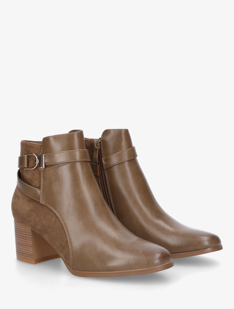 Bottines à talon en simili et suédine - Taupe - 4