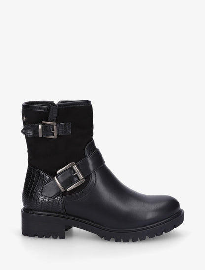 Bottines bi-matière à détail croco - Noir - 1