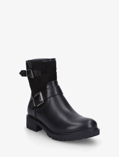 Bottines bi-matière à détail croco - Noir - 2