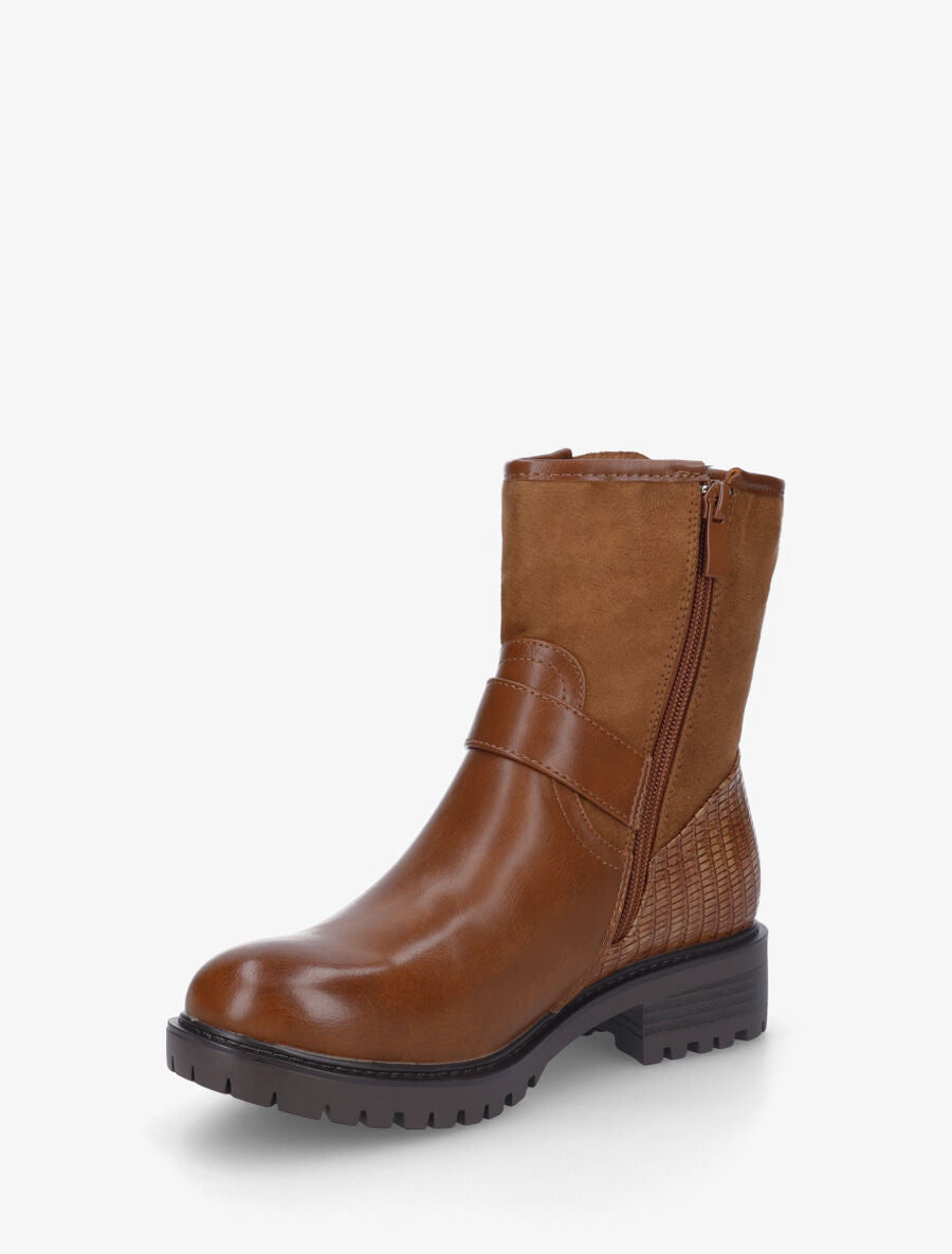 Bottines bi-matière à détail croco - Camel - 3
