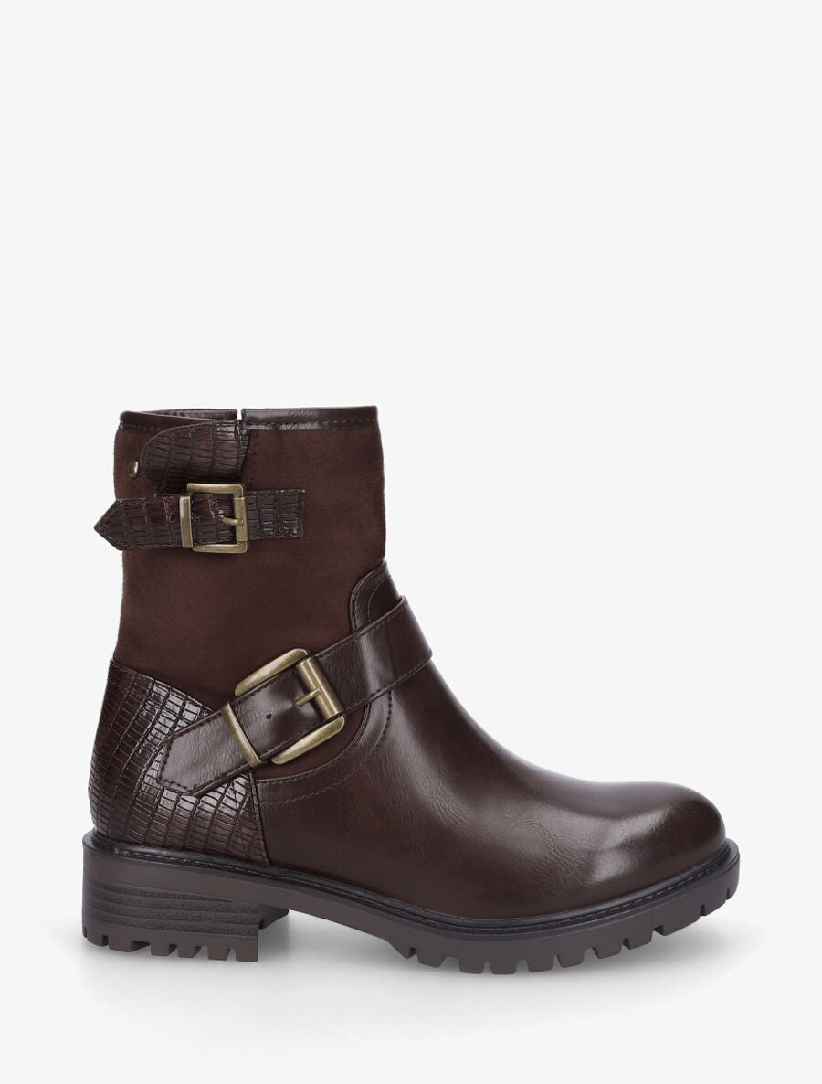 Bottines bi-matière à détail croco - Marron - 1