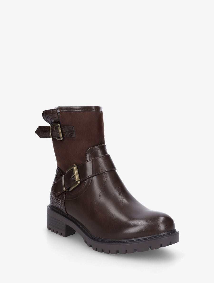 Bottines bi-matière à détail croco - Marron - 2