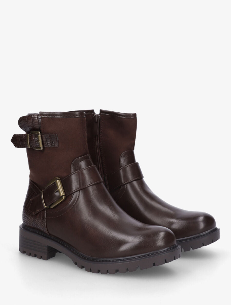 Bottines bi-matière à détail croco - Marron - 4