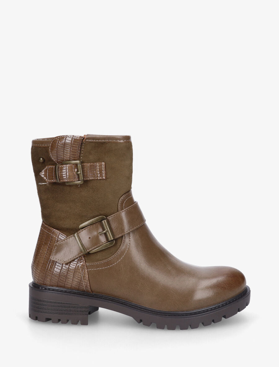 Bottines bi-matière à détail croco - Taupe - 1