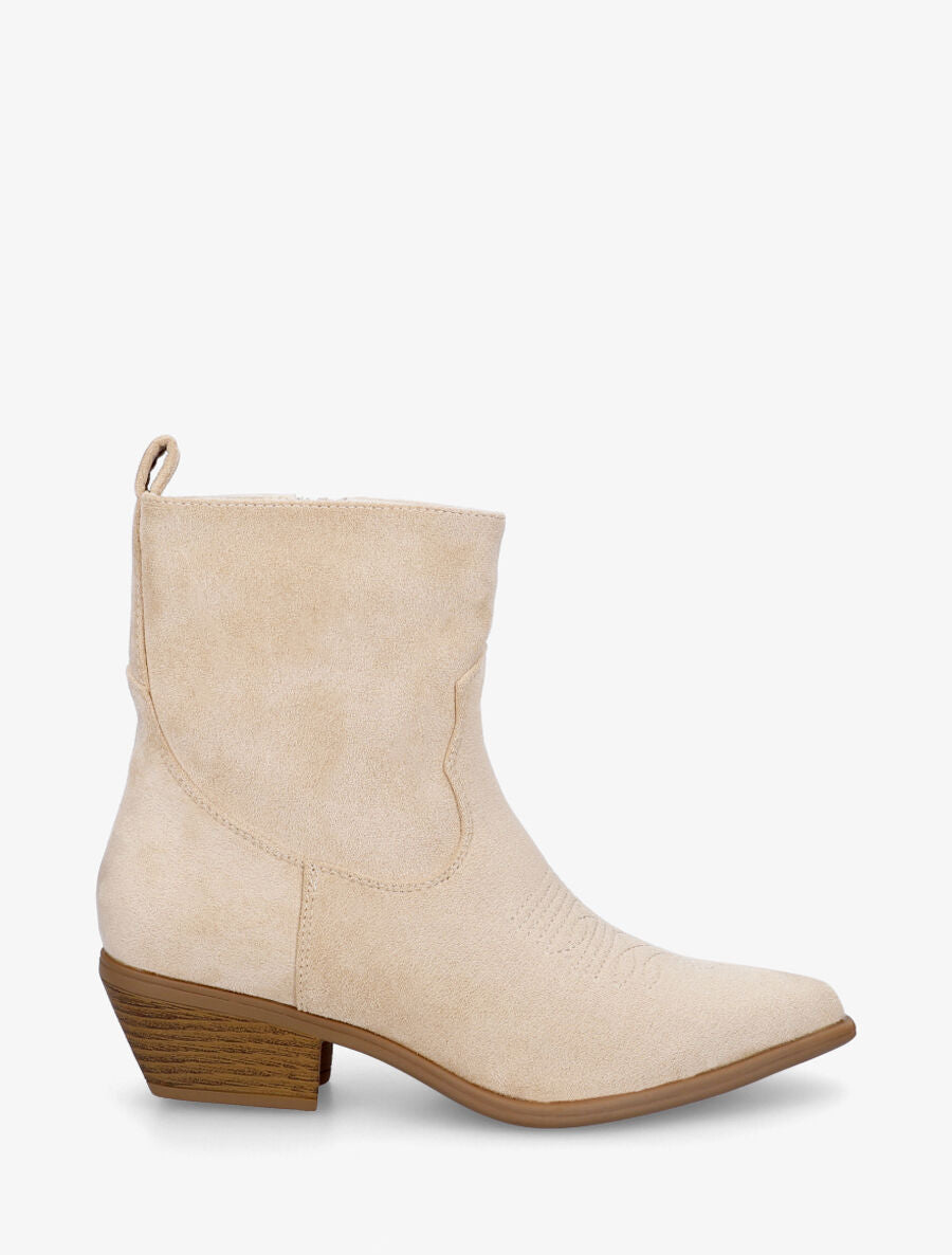 Bottines en suédine style santiags - Beige - 1