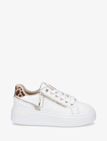 Sneakers unis à zip et bandes pailletées - Or - 5