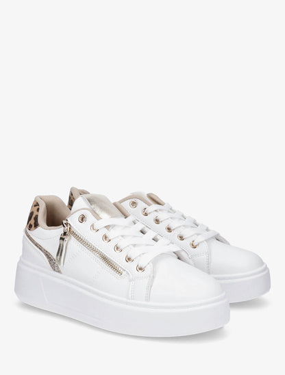 Sneakers unis à zip et bandes pailletées - Or - 4