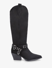 Bottes en suédine style santiags - Noir - 1