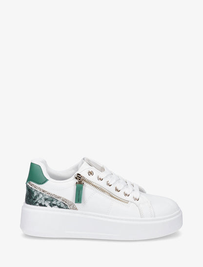 Sneakers unis à zip et bandes pailletées - Vert - 5