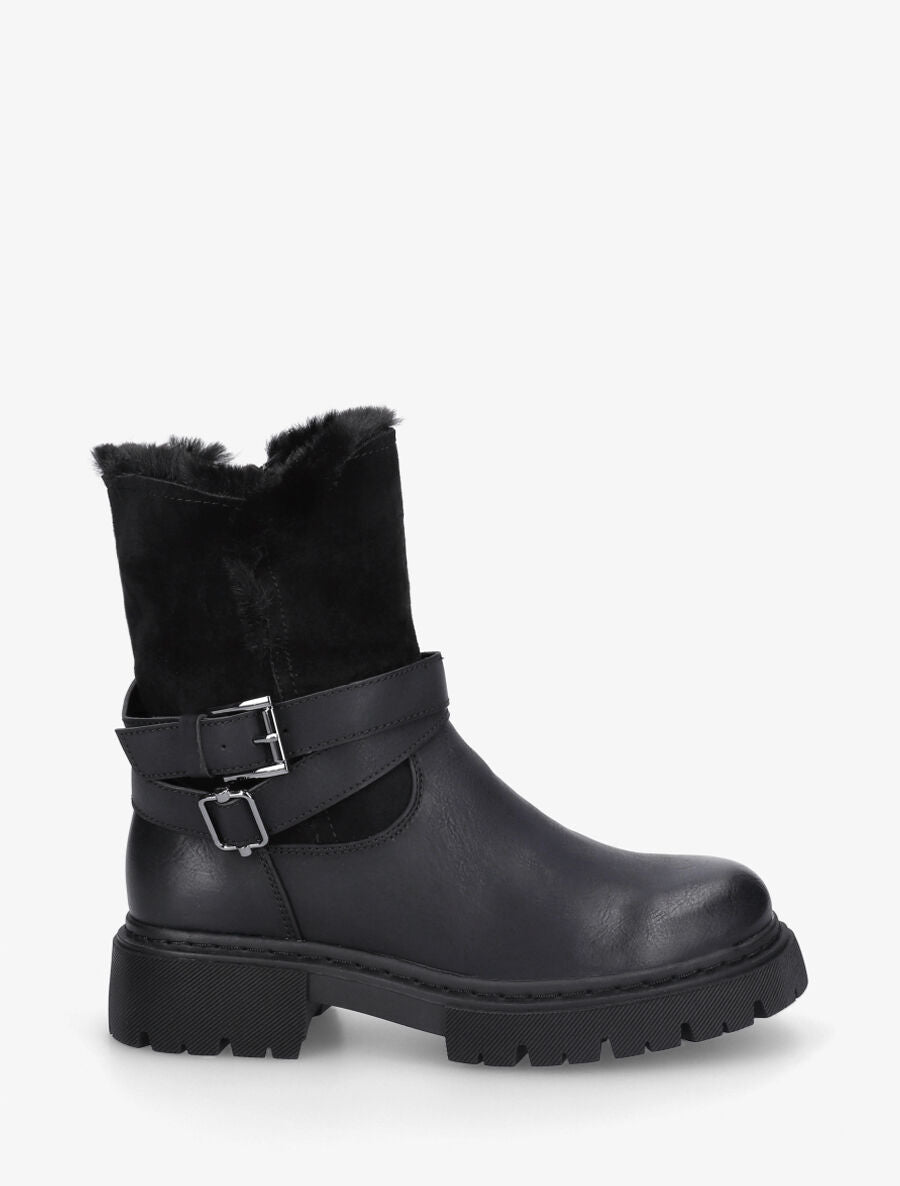 Bottines fourrées en suédine et simili - Noir - 1