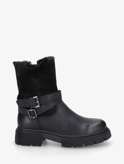 Bottines fourrées en suédine et simili - Noir - 1