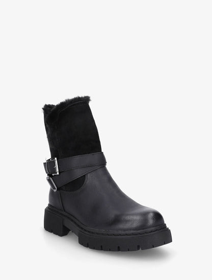 Bottines fourrées en suédine et simili - Noir - 2