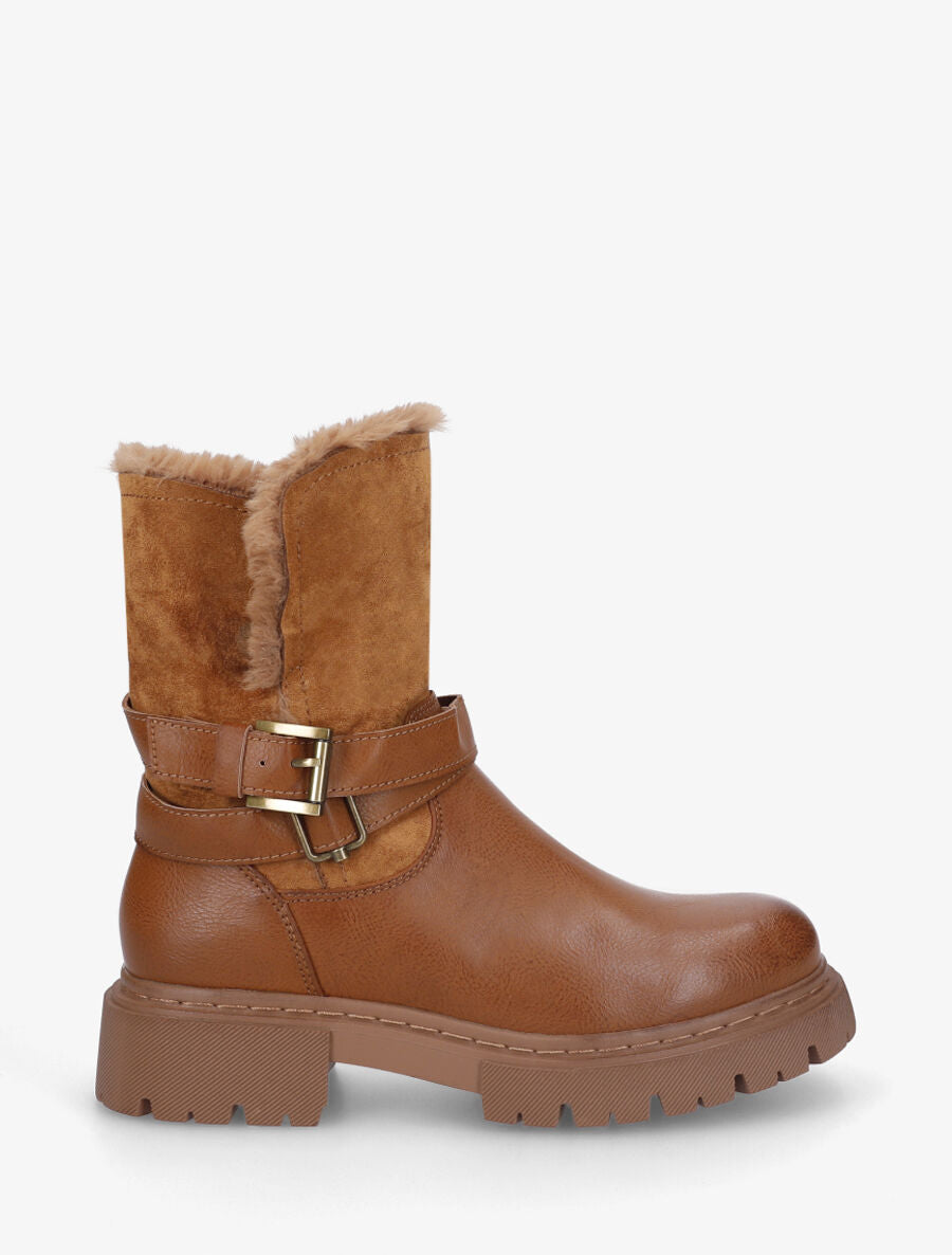 Bottines fourrées en suédine et simili - Camel - 1