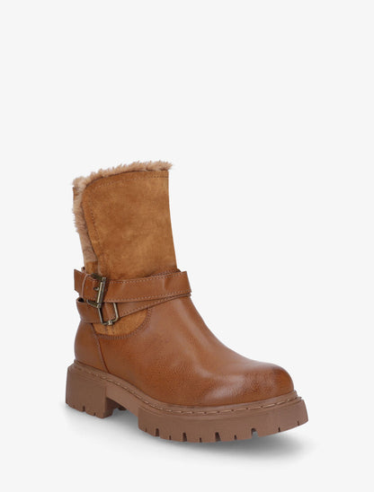 Bottines fourrées en suédine et simili - Camel - 2