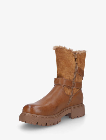 Bottines fourrées en suédine et simili - Camel - 3