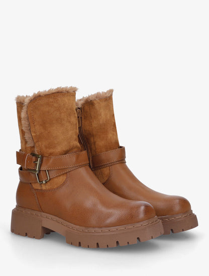 Bottines fourrées en suédine et simili - Camel - 4