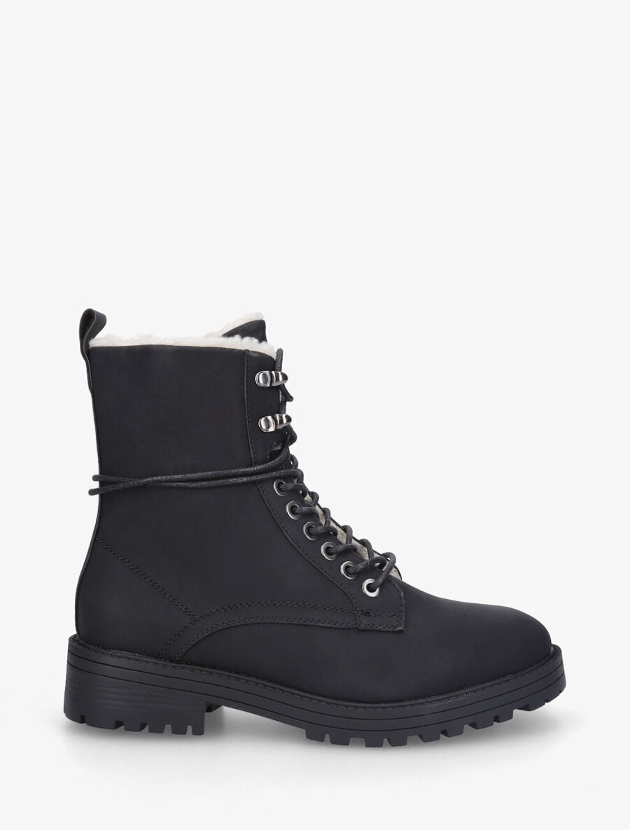 Bottines montantes unies à lacets - Noir - 5