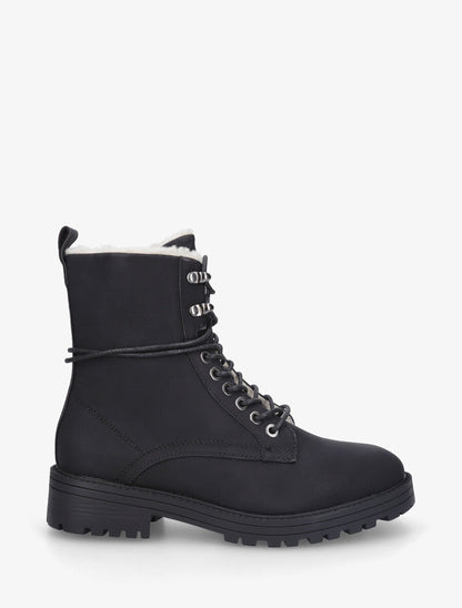 Bottines montantes unies à lacets - Noir - 5