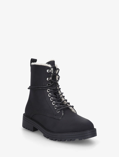 Bottines montantes unies à lacets - Noir - 2