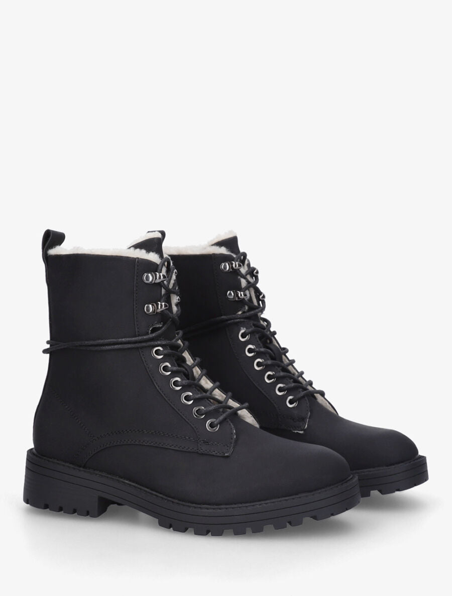 Bottines montantes unies à lacets - Noir - 4