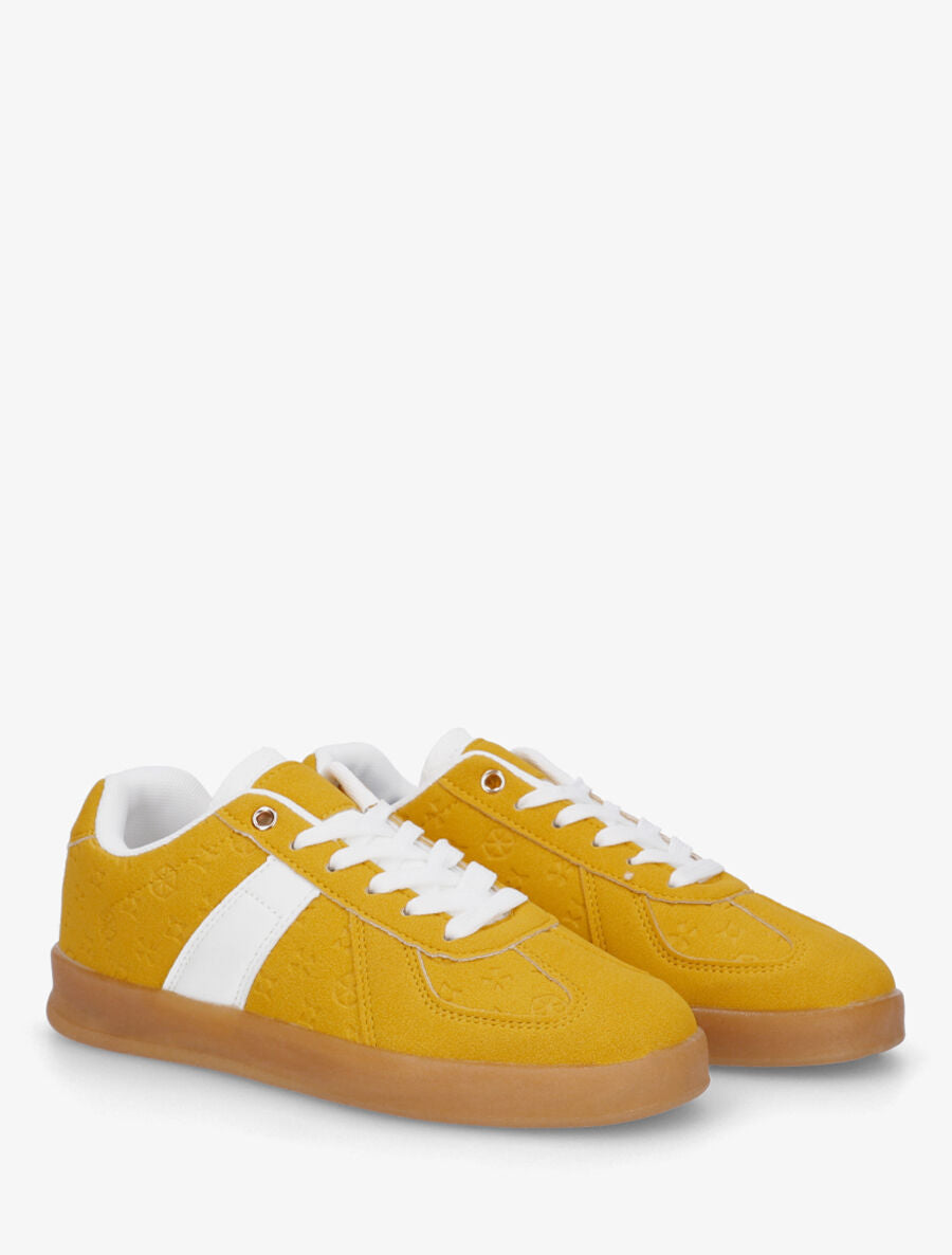 Sneakers effet nubuck à motif géométrique - Jaune - 4