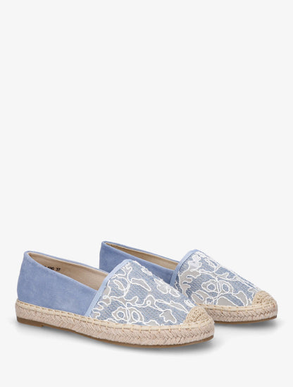 Espadrilles plates en suédine et dentelle - Bleu ciel - 4