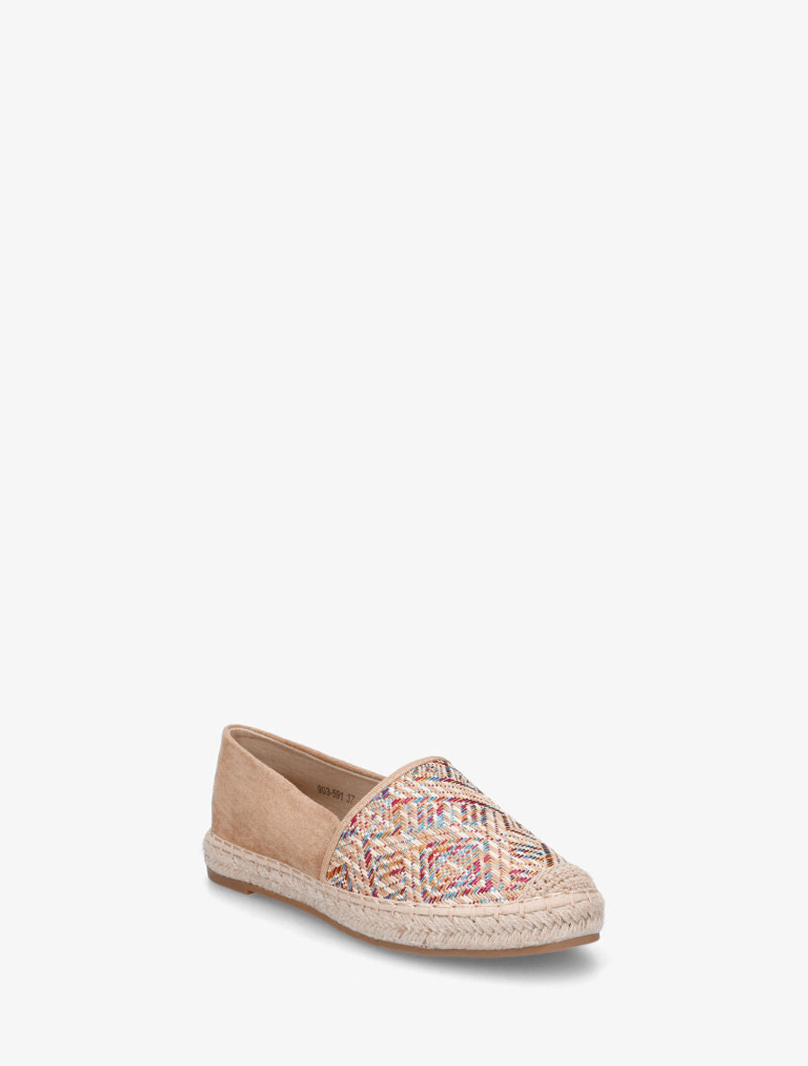 Espadrilles plates en suédine et effet osier - Camel - 2