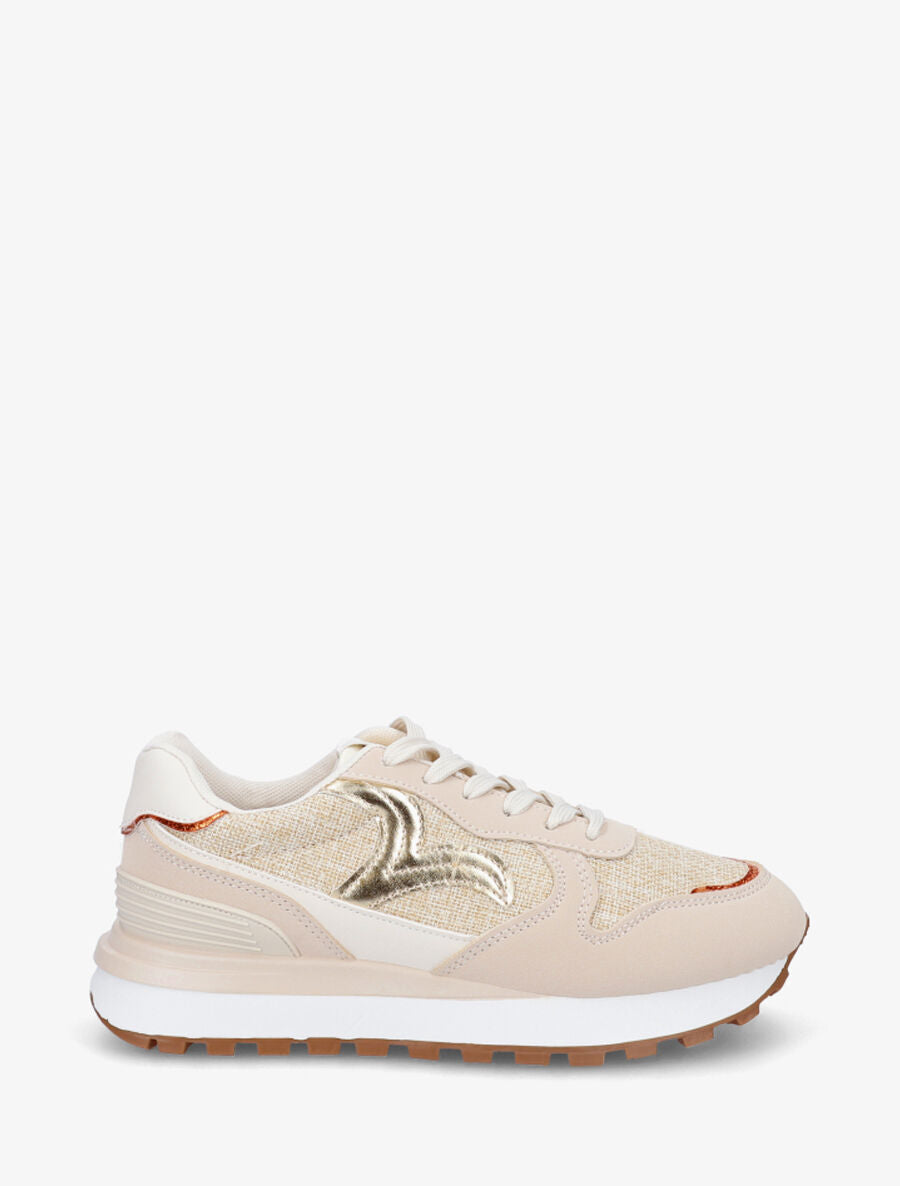 Sneakers en simili à détail irisé - Beige - 1