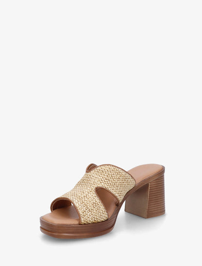 Mules à talon effet tressé - Camel - 3