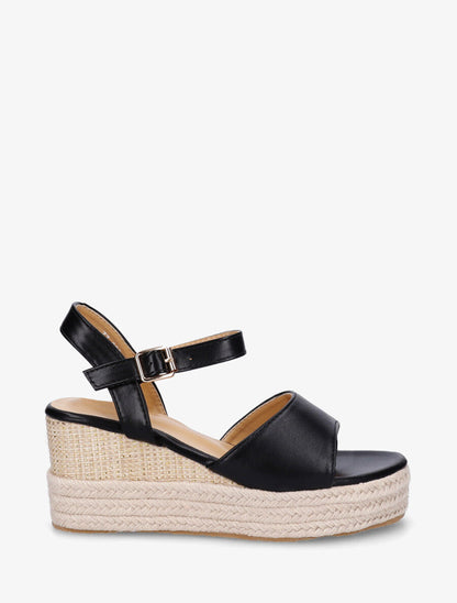 Sandales compensées en simili style espadrille - Noir - 5