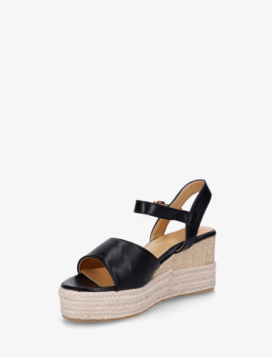 Sandales compensées en simili style espadrille - Noir - 3