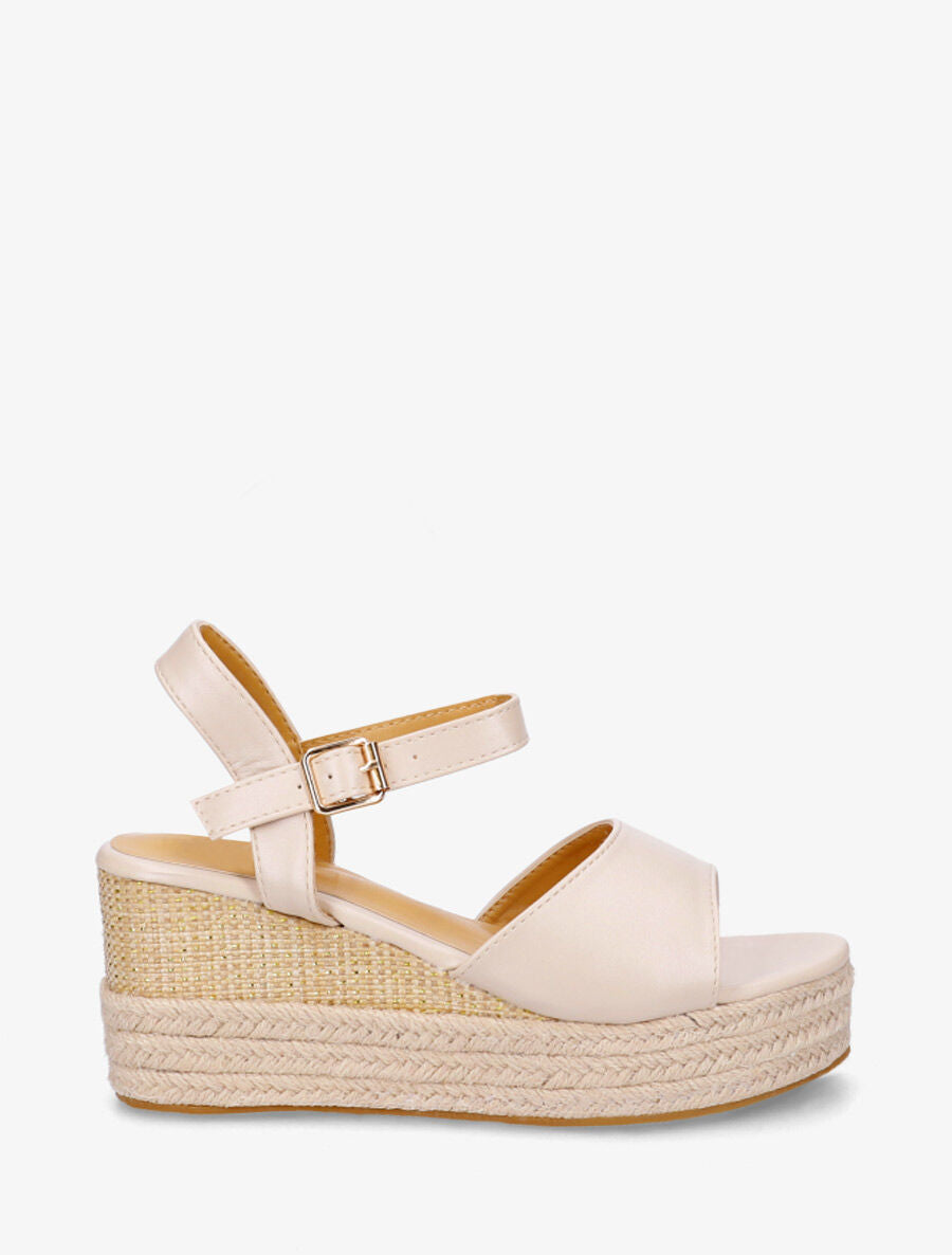 Sandales compensées en simili style espadrille - Beige - 5