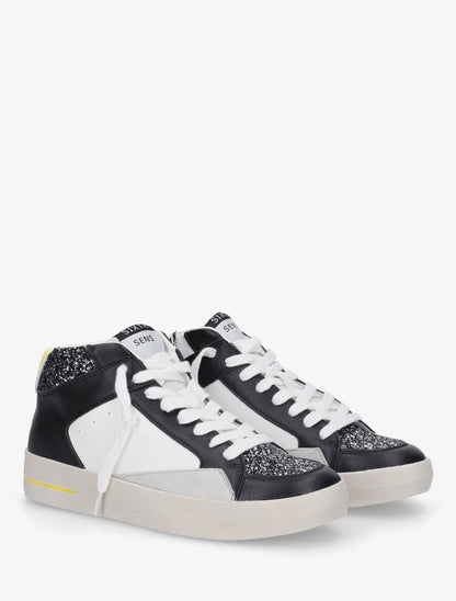 Sneakers montantes zippées à détail pailleté - Noir - 4
