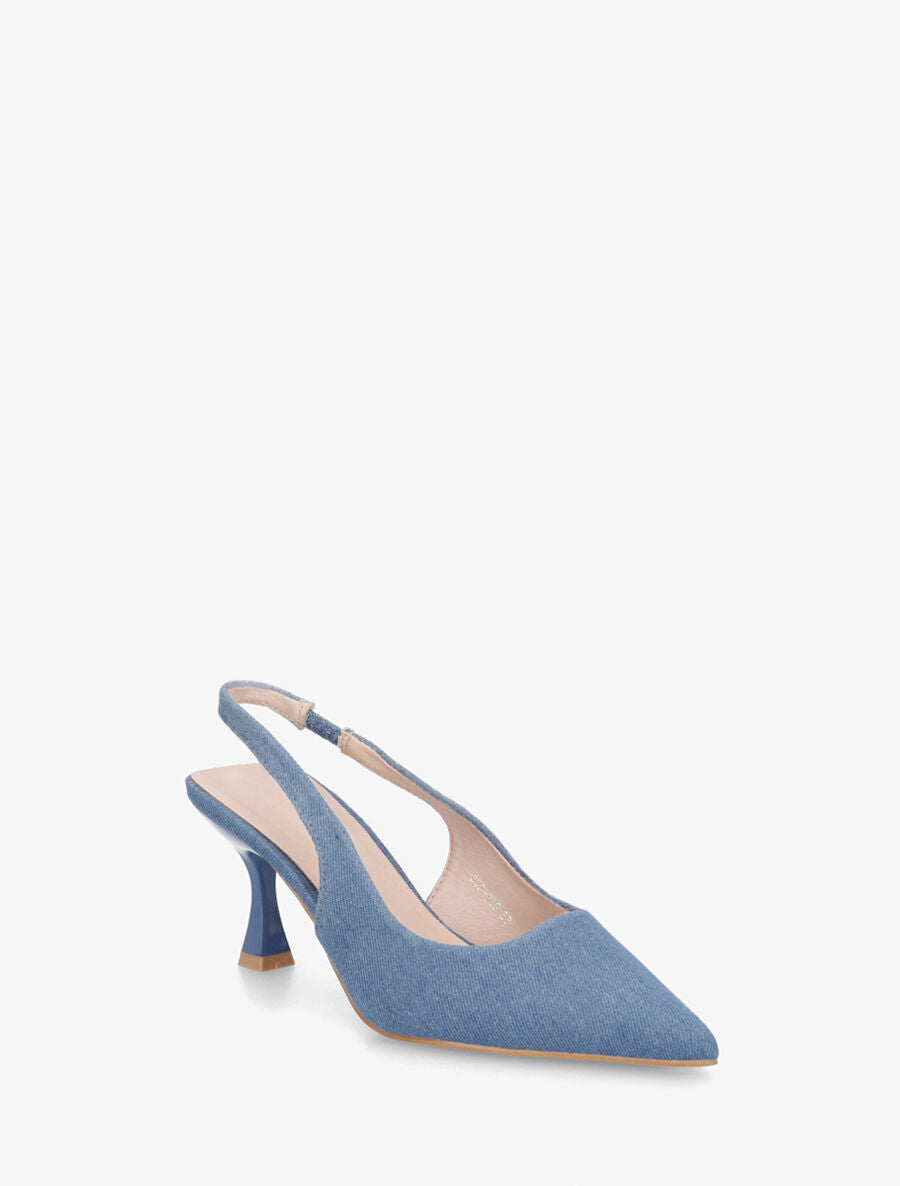 Escarpins bout pointu et talon bobine - Bleu denim - 2