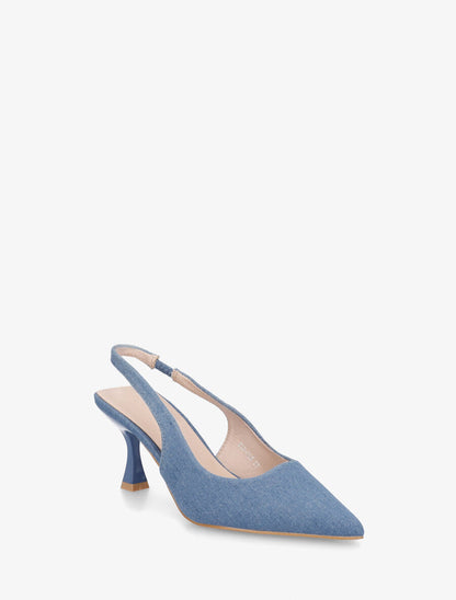 Escarpins bout pointu et talon bobine - Bleu denim - 2