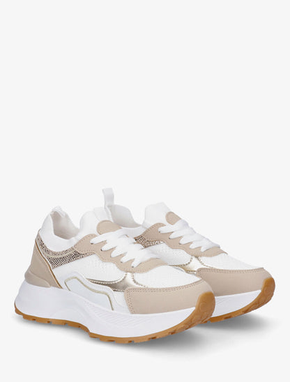 Baskets à plateforme et empiècement mesh - Beige - 4