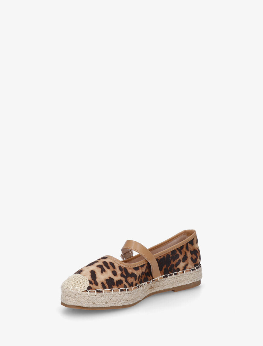 Espadrilles plates en suédine imprimé léopard - Beige - 3