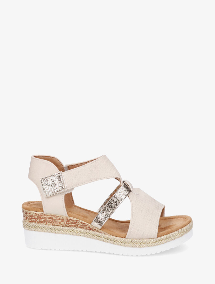 Sandales compensées à liseré irisé - Beige - 1