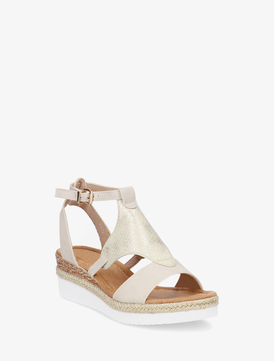 Sandales compensées à ganse python - Beige - 2