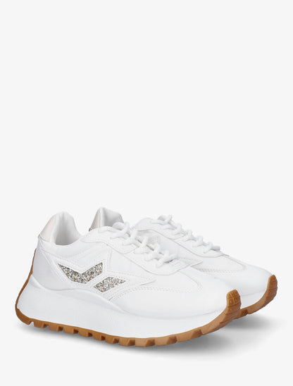Sneakers à plateforme et détail pailleté - Blanc - 4