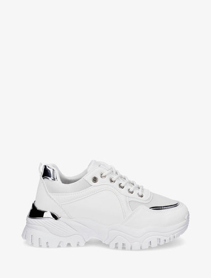 Sneakers en simili à empiècement métal au talon - Blanc - 1