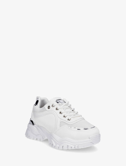 Sneakers en simili à empiècement métal au talon - Blanc - 2
