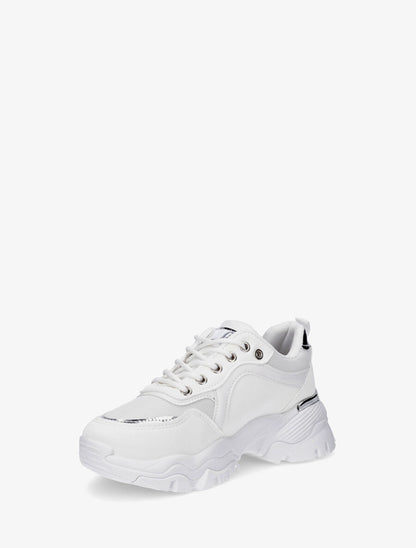 Sneakers en simili à empiècement métal au talon - Blanc - 3