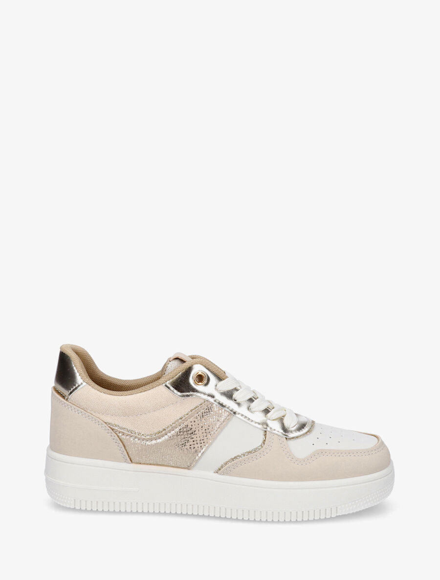 Baskets à liseré pailleté et python irisé - Beige - 5