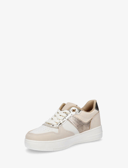 Baskets à liseré pailleté et python irisé - Beige - 3