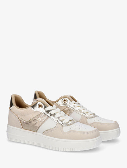 Baskets à liseré pailleté et python irisé - Beige - 4