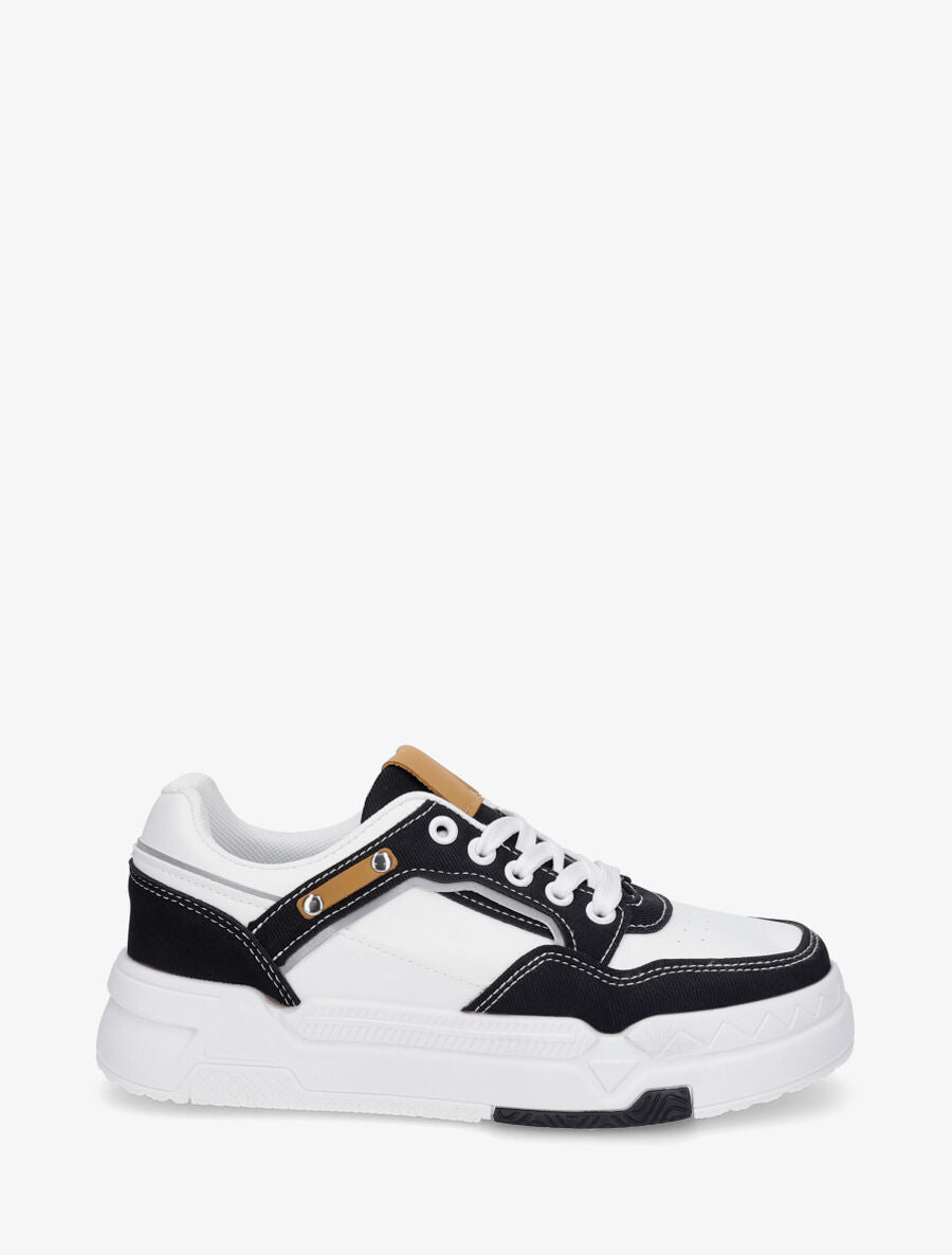 Sneakers en simili à empiècement jean - Noir - 5