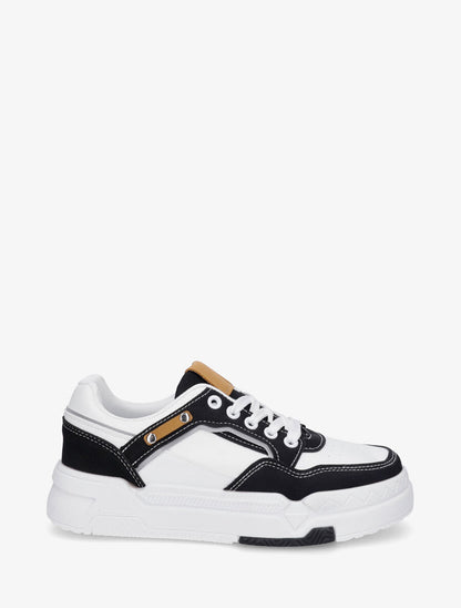 Sneakers en simili à empiècement jean - Noir - 5